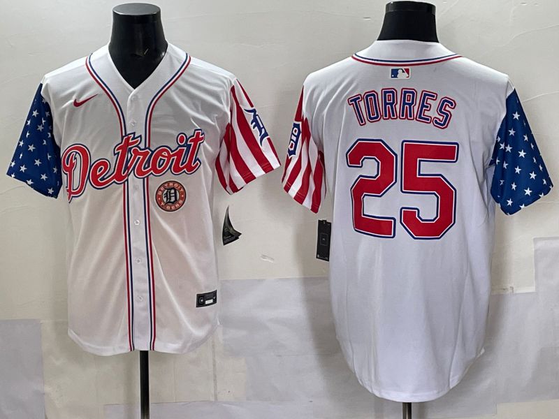 Men Detroit Tigers #25 Torres White National Flags 2025 Nike MLB Jersey style 4->detroit tigers->MLB Jersey
